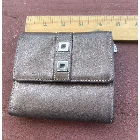 PERLINA Vintage Grey Metallic Leather Wallet Credit Card Holder - Picture 11 of 12